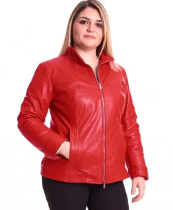 Donna D'Arienzo Sasha - Giacca in pelle rossa taglie forti nappa effetto liscio