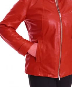 Donna D'Arienzo Sasha - Giacca in pelle rossa taglie forti nappa effetto liscio