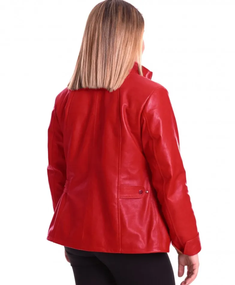 Donna D'Arienzo Sasha - Giacca in pelle rossa taglie forti nappa effetto liscio