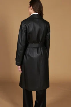 Donna D'Arienzo Sienna - Cappotto in pelle nera nappa effetto liscio con cintura