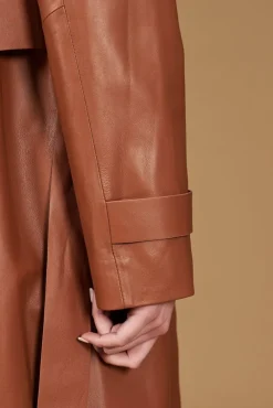 Donna D'Arienzo Sienna - Cappotto in pelle cuoio nappa effetto liscio con cintura