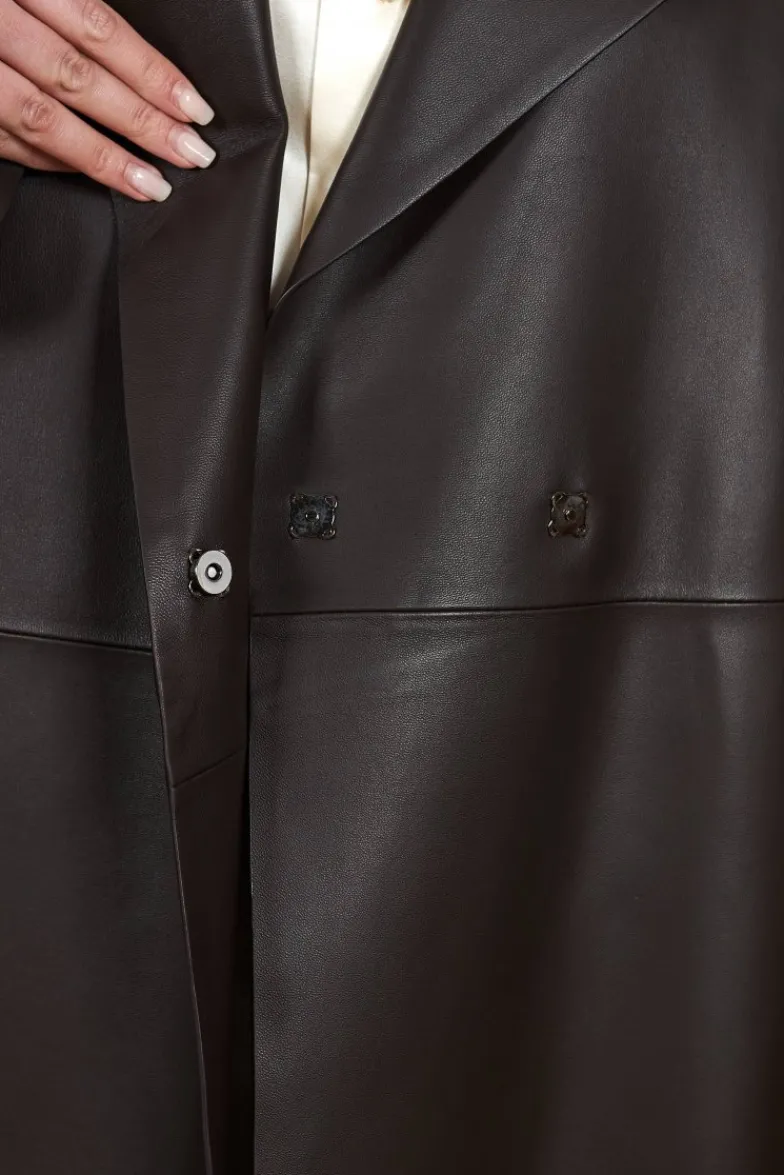 Donna D'Arienzo Sienna - Cappotto in pelle testa di moro effetto liscio con cintura