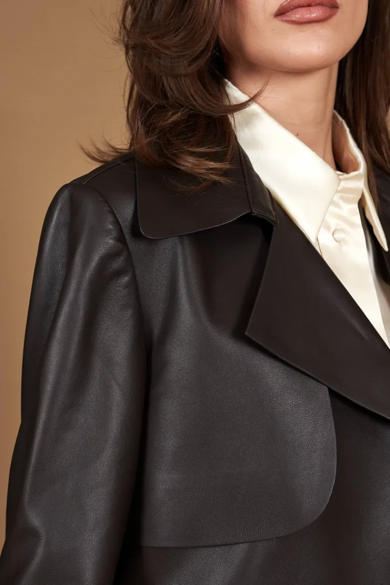 Donna D'Arienzo Sienna - Cappotto in pelle testa di moro effetto liscio con cintura