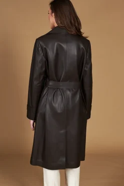 Donna D'Arienzo Sienna - Cappotto in pelle testa di moro effetto liscio con cintura