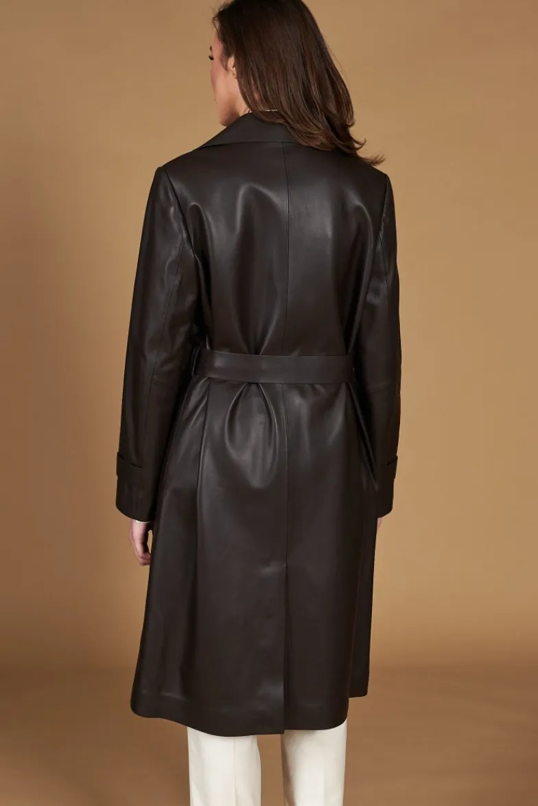 Donna D'Arienzo Sienna - Cappotto in pelle testa di moro effetto liscio con cintura