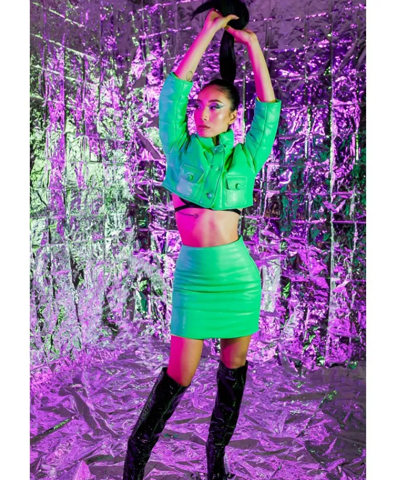 Donna D'Arienzo Sophie - Gonna corta trapuntata in pelle verde