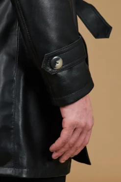 Uomo D'Arienzo Spinel - Cappotto in pelle nappa nera doppio petto con cintura