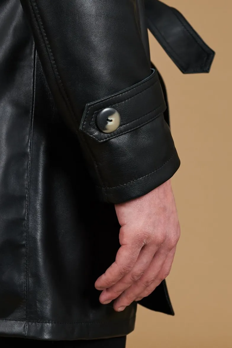 Uomo D'Arienzo Spinel - Cappotto in pelle nappa nera doppio petto con cintura