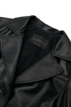 Donna D'Arienzo Stefany - Cappotto in pelle nera con cintura nappa effetto liscio