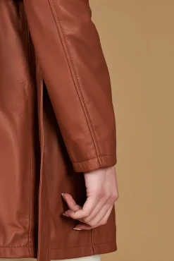 Donna D'Arienzo Stefany - Cappotto in pelle cuoio con cintura nappa effetto liscio
