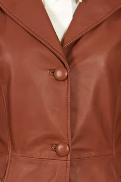 Donna D'Arienzo Stefany - Cappotto in pelle cuoio con cintura nappa effetto liscio
