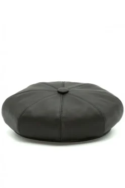 Donna D'Arienzo Taormina - Cappello da donna in pelle nera stile berretto francese