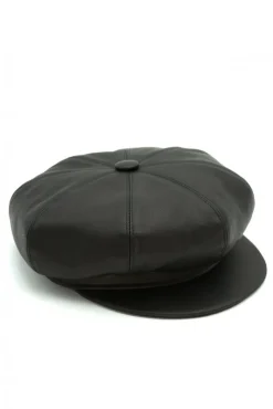 Donna D'Arienzo Taormina - Cappello da donna in pelle nera stile berretto francese