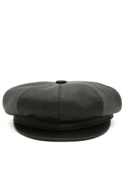 Donna D'Arienzo Taormina - Cappello da donna in pelle nera stile berretto francese