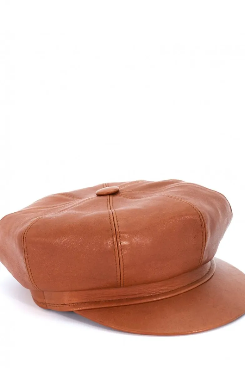 Donna D'Arienzo Taormina - Cappello da donna in pelle tabacco stile berretto francese