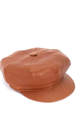 Donna D'Arienzo Taormina - Cappello da donna in pelle tabacco stile berretto francese