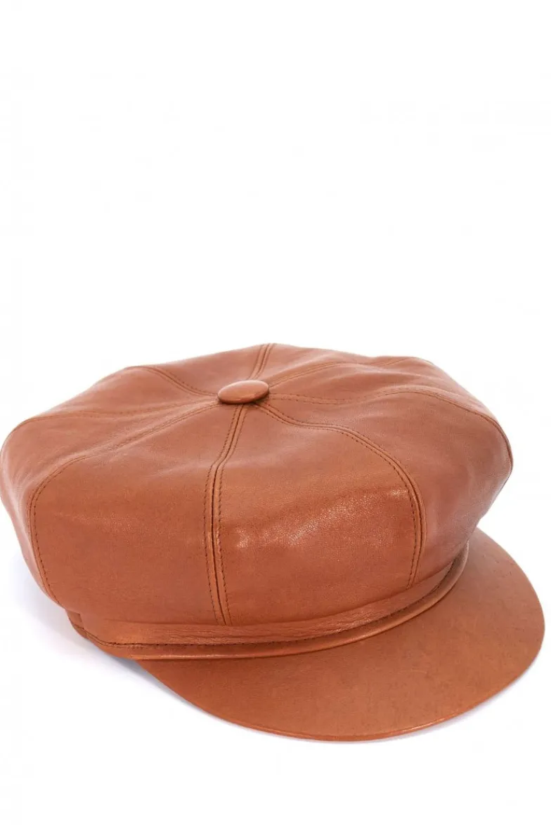 Donna D'Arienzo Taormina - Cappello da donna in pelle tabacco stile berretto francese