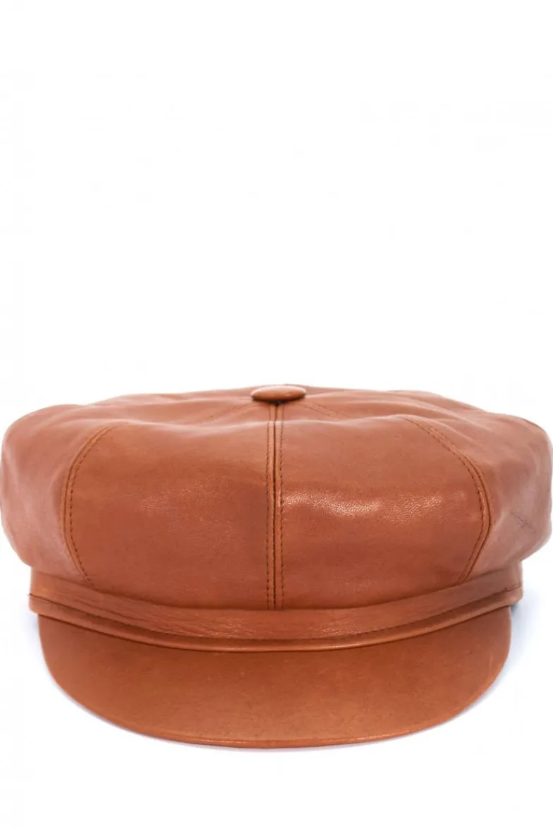 Donna D'Arienzo Taormina - Cappello da donna in pelle tabacco stile berretto francese
