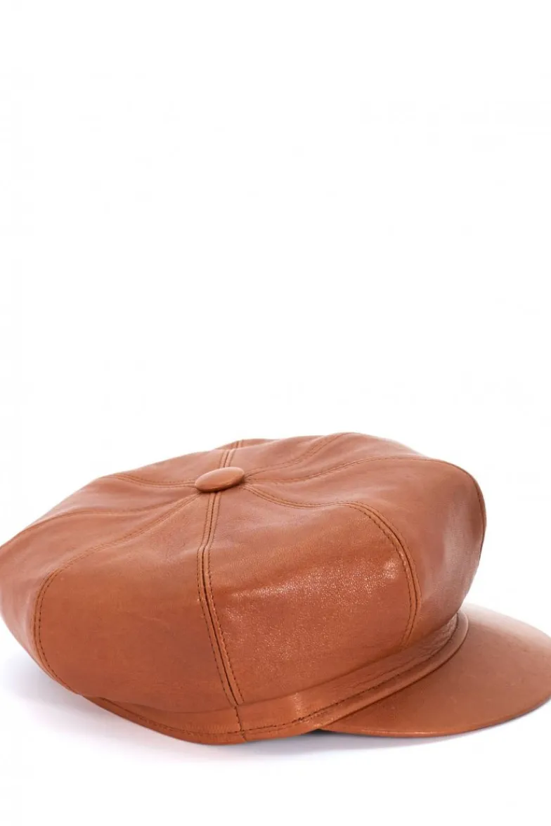 Donna D'Arienzo Taormina - Cappello da donna in pelle tabacco stile berretto francese