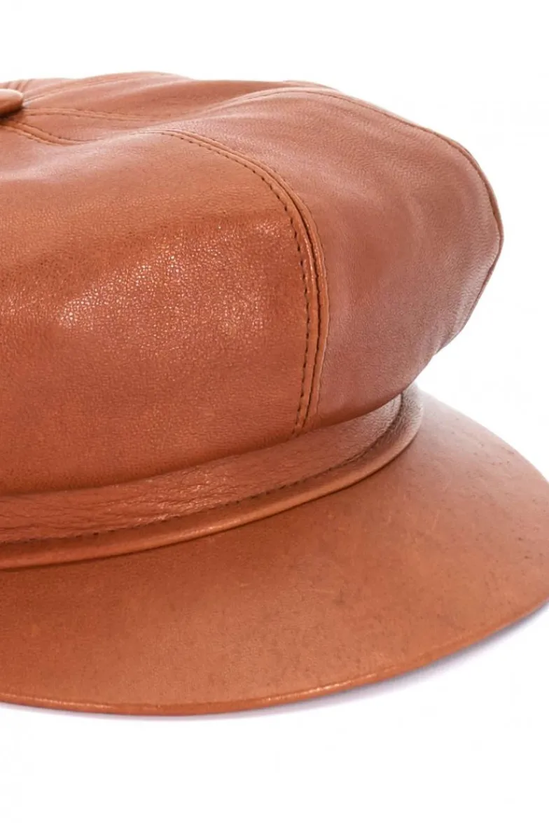 Donna D'Arienzo Taormina - Cappello da donna in pelle tabacco stile berretto francese