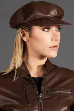 Donna D'Arienzo Taormina - Cappello da donna in pelle testa di moro stile berretto francese