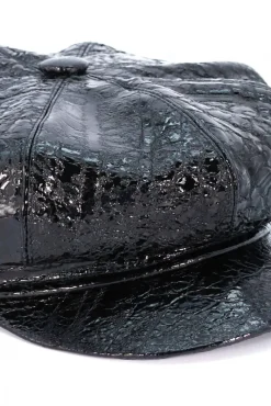 Donna D'Arienzo Taormina - Cappello da donna in pelle nera effetto laminato berretto francese