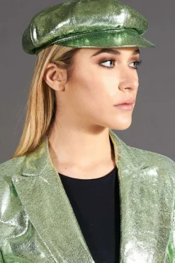 Donna D'Arienzo Taormina - Cappello da donna in pelle laminata verde chiaro berretto francese