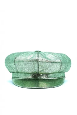 Donna D'Arienzo Taormina - Cappello da donna in pelle laminata verde chiaro berretto francese