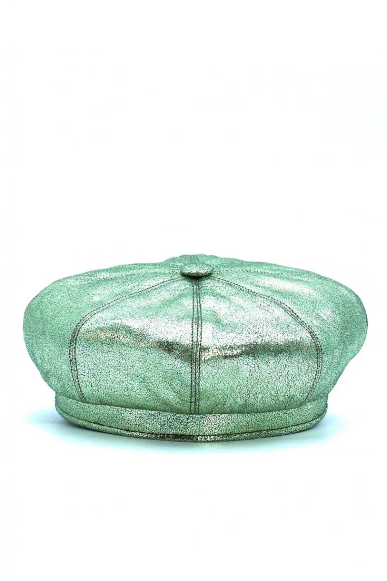 Donna D'Arienzo Taormina - Cappello da donna in pelle laminata verde chiaro berretto francese