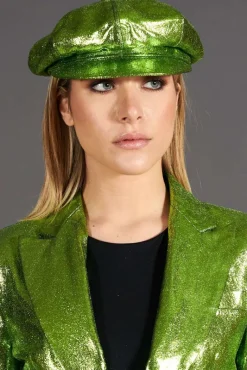 Donna D'Arienzo Taormina - Cappello da donna in pelle laminata verde berretto francese
