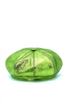 Donna D'Arienzo Taormina - Cappello da donna in pelle laminata verde berretto francese