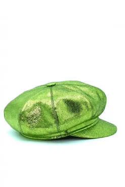 Donna D'Arienzo Taormina - Cappello da donna in pelle laminata verde berretto francese