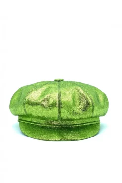 Donna D'Arienzo Taormina - Cappello da donna in pelle laminata verde berretto francese