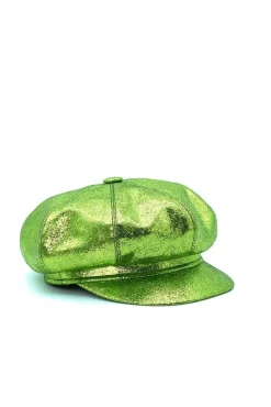 Donna D'Arienzo Taormina - Cappello da donna in pelle laminata verde berretto francese
