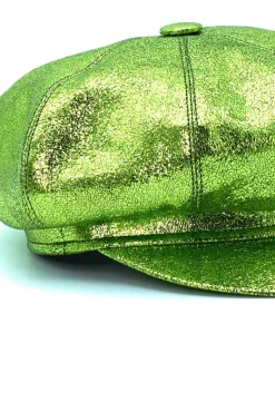 Donna D'Arienzo Taormina - Cappello da donna in pelle laminata verde berretto francese