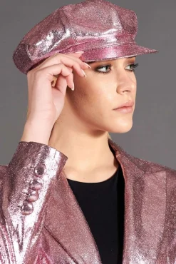 Donna D'Arienzo Taormina - Cappello da donna in pelle laminata rosa berretto francese