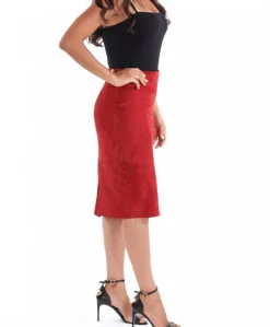 Donna D'Arienzo Tara - Gonna longuette in pelle bordeaux camoscio
