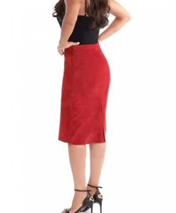 Donna D'Arienzo Tara - Gonna longuette in pelle bordeaux camoscio