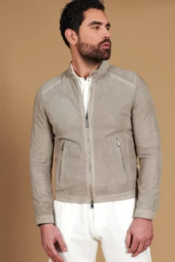 Uomo D'Arienzo Ted - Giacca in camoscio traforato grigio effetto liscio