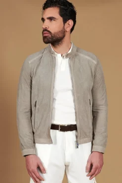 Uomo D'Arienzo Ted - Giacca in camoscio traforato grigio effetto liscio