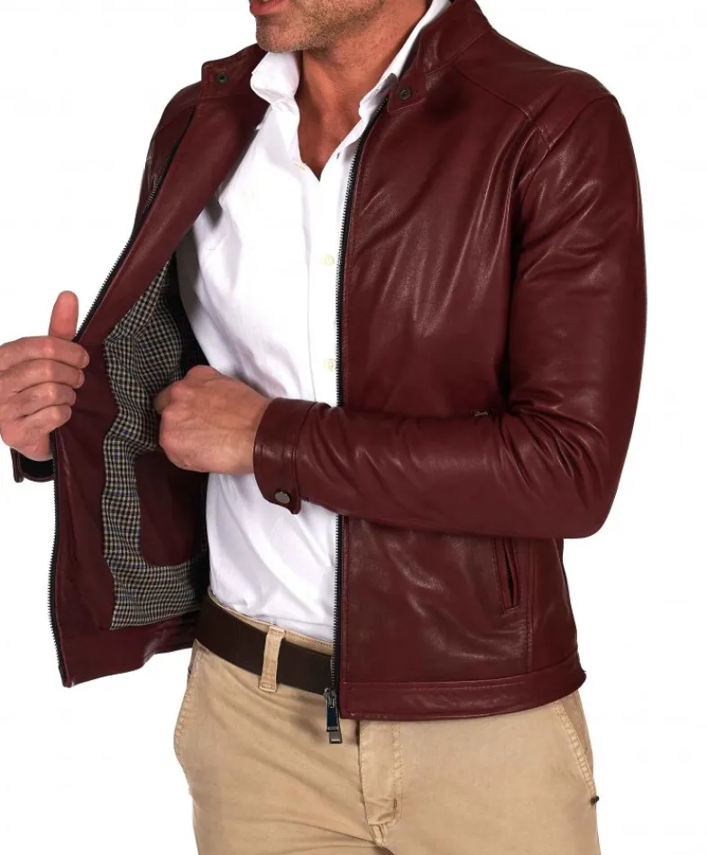 Uomo D'Arienzo Ted - Giacca in pelle bordeaux effetto vintage