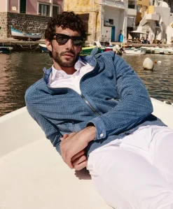 Uomo D'Arienzo Ted - Giacca in pelle camoscio traforato colore denim