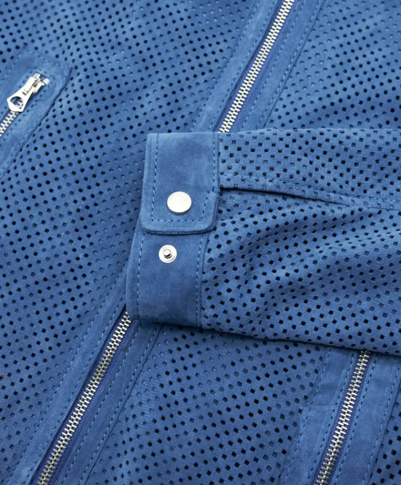 Uomo D'Arienzo Ted - Giacca in pelle camoscio traforato colore denim