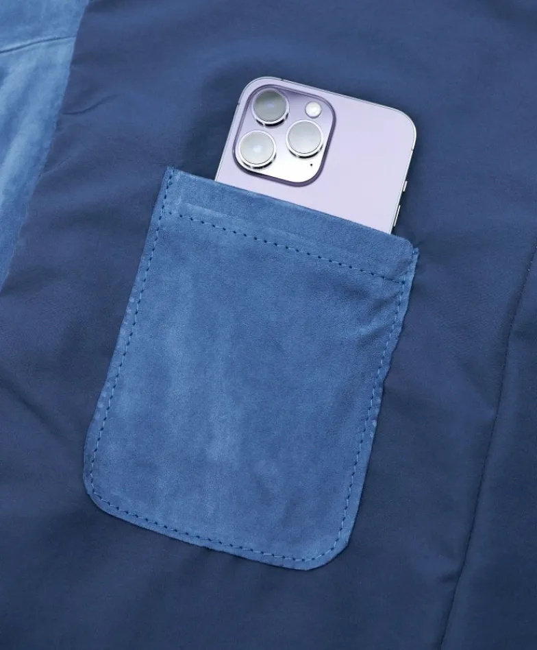 Uomo D'Arienzo Ted - Giacca in pelle camoscio traforato colore denim