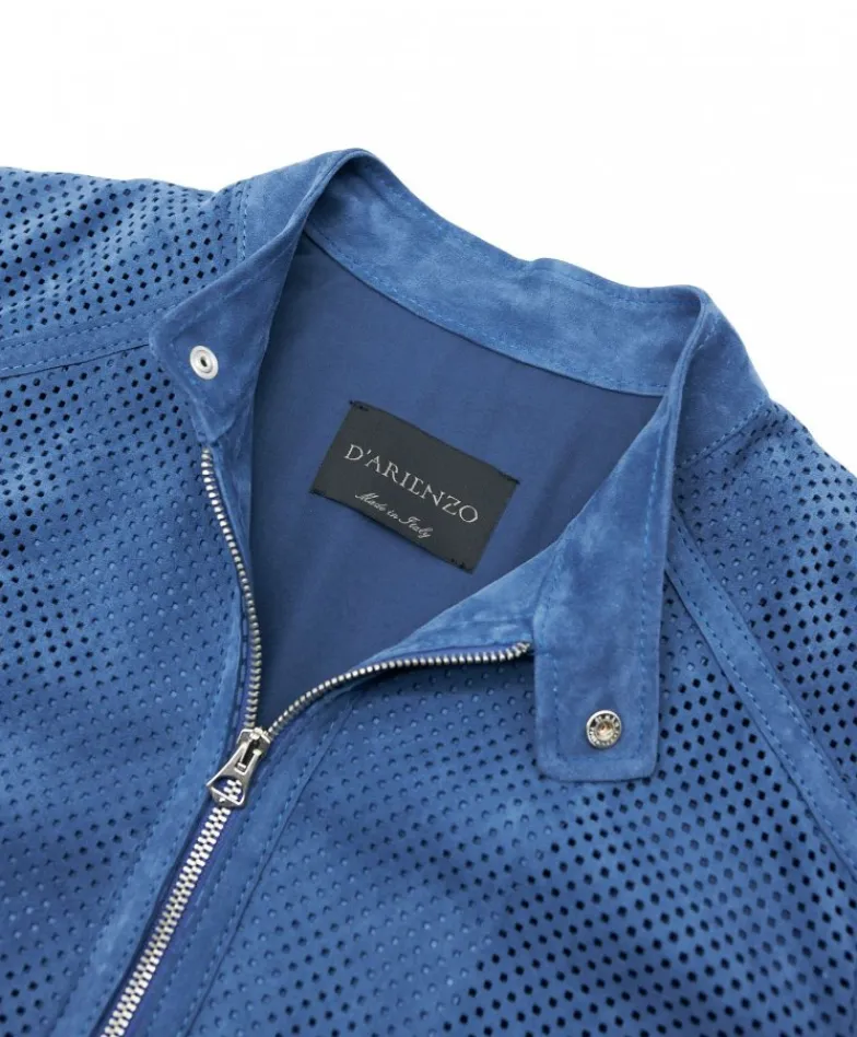 Uomo D'Arienzo Ted - Giacca in pelle camoscio traforato colore denim