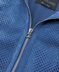Uomo D'Arienzo Ted - Giacca in pelle camoscio traforato colore denim