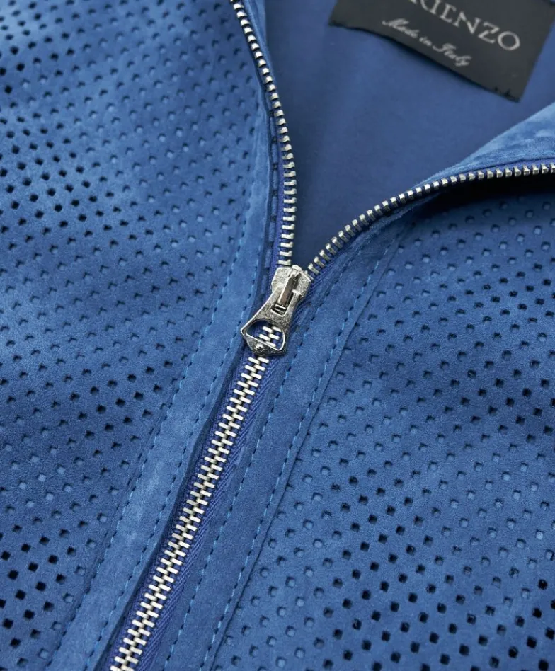 Uomo D'Arienzo Ted - Giacca in pelle camoscio traforato colore denim