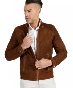 Uomo D'Arienzo Ted - Giacca in pelle camoscio traforato colore cuoio