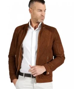 Uomo D'Arienzo Ted - Giacca in pelle camoscio traforato colore cuoio