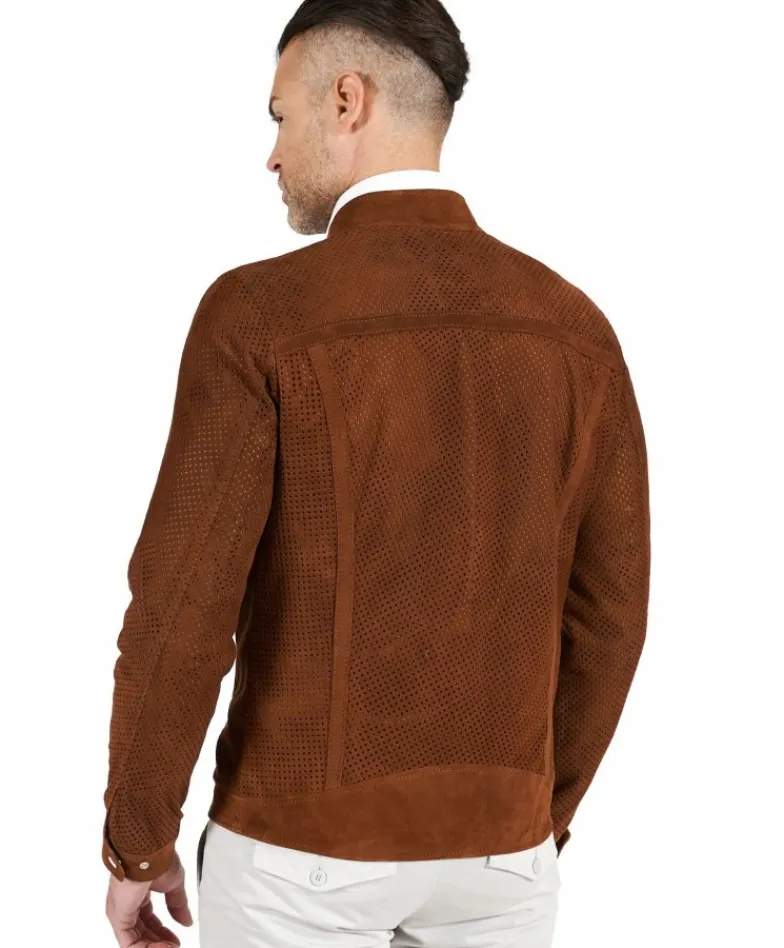 Uomo D'Arienzo Ted - Giacca in pelle camoscio traforato colore cuoio